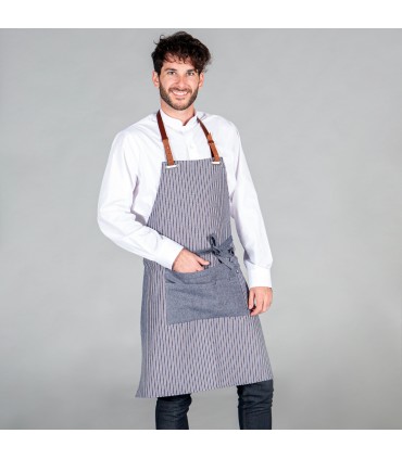 DELANTAL CON PETO Y CINTA DE CUERO 87X73 CM LONETA RAYAS INDIGO