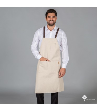 DELANTAL CON PETO ESTERILLA TEJIDO ORGANICO 91X74 CM MARFIL