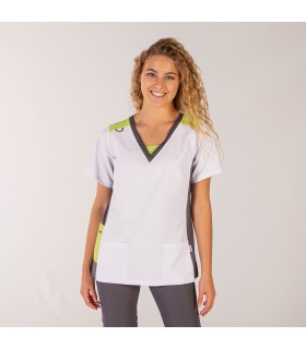 BLUSA MUJER LEONOR ELASTIK BLANCO COMBINADA PISTACHO