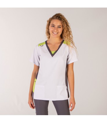 BLUSA MUJER LEONOR ELASTIK BLANCO COMBINADA PISTACHO