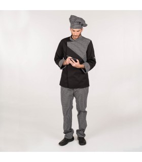 PANTALON UNISEX GOMA+CORDON EXTERIOR CUADRO LUTOS BCO. Y NEGRO