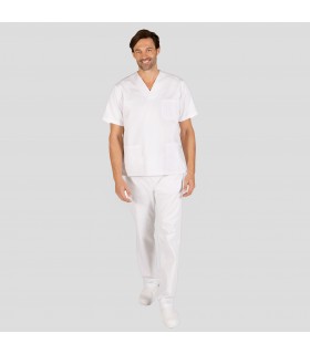 CONJUNTO UNISEX BLUSA CUELLO PICO /PANTALON GOMA ENTERA BLANCO