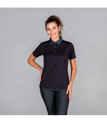 POLO MUJER NEGRO CUELLO CAMISERO TEJANO "REDLINE"