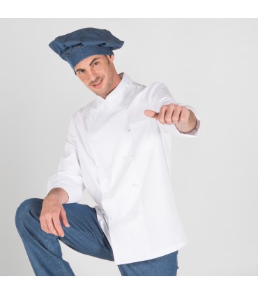 CHAQUETA COCINA UNISEX BOTON FORRADO M/L BLANCA