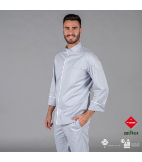 CHAQUETA COCINA UNISEX BELTRAN TEJIDO RECICLADO Y ORGANICO KLOPMAN GRIS PERLA