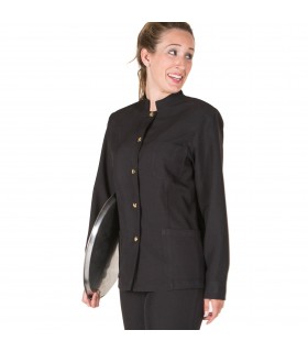 CHAQUETA MUJER MAO NEGRA BOTON DORADO