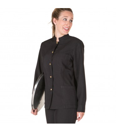 CHAQUETA MUJER MAO NEGRA BOTON DORADO