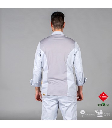 CHAQUETA COCINA UNISEX BELTRAN TEJIDO RECICLADO Y ORGANICO KLOPMAN GRIS PERLA
