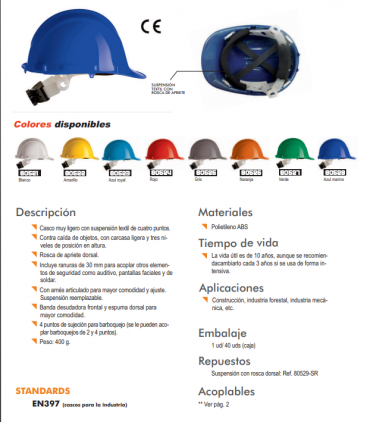 SAFETOP SR, casco alto brillo con rosca dorsal, EN397