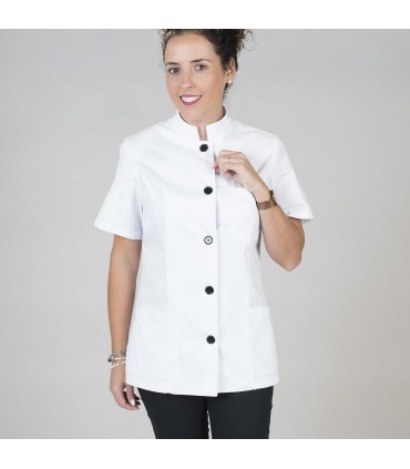 BLUSA MUJER CUELLO MAO M/C SARGA BLANCA
