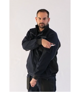 Chaqueta multibolsillos elástica bicolor con triple costura