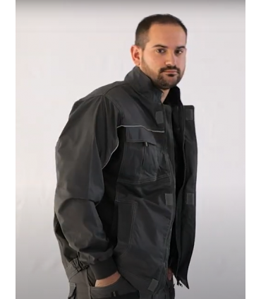Chaqueta multibolsillos elástica bicolor con triple costura