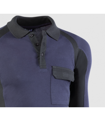 Polo piqué de manga larga Negro/Azul marino
