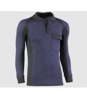 Polo piqué de manga larga Negro/Azul marino