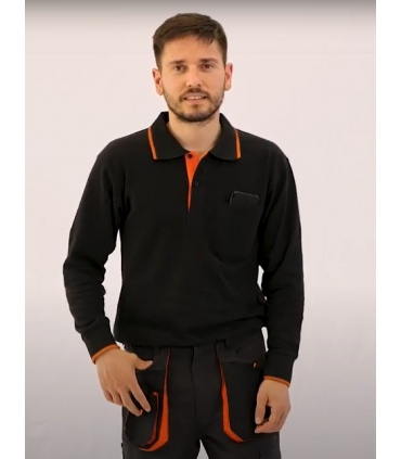 Polo de manga larga con ojo de pájaro Negro / Naranja