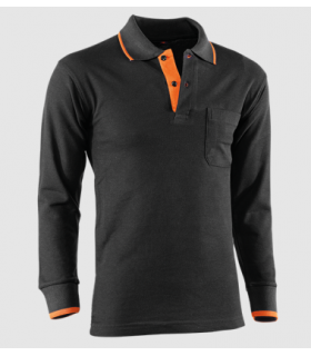 Polo de manga larga con ojo de pájaro Negro / Naranja