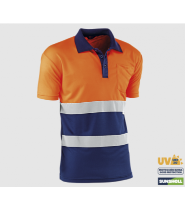 Polo transpirable bicolor de manga corta de alta visibilidad Naranja