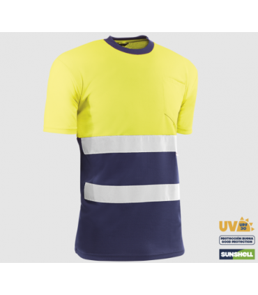 Camiseta transpirable bicolor de manga corta con bandas reflectantes Amarillo