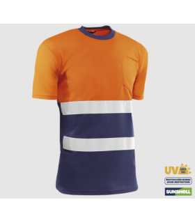 Camiseta transpirable bicolor de manga corta con bandas reflectantes Naranja