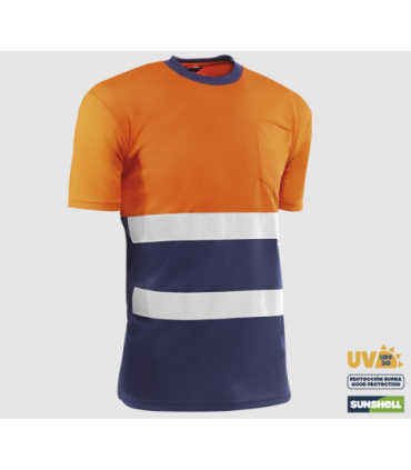 Camiseta transpirable bicolor de manga corta con bandas reflectantes Naranja
