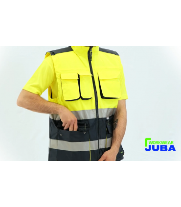 Chaleco multibolsillos de alta visibilidad Amarillo fluor/azul