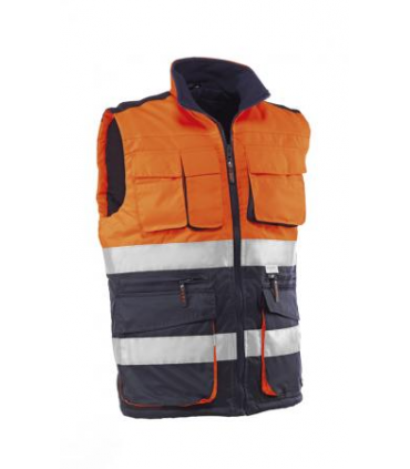 Chaleco multibolsillos de alta visibilidad Naranja fluor/azul