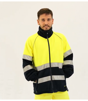 Forro polar bicolor Amarillo fluor/azul