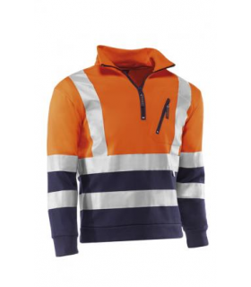 Sudadera bicolor con bandas reflectantes horizontales y verticales Naranja fluor/azul