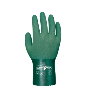 Guante de nitrilo poroso Microfinish® sobre soporte de algodón sin costuras Verde