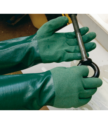 Guante de nitrilo poroso Microfinish® sobre soporte de algodón sin costuras Verde