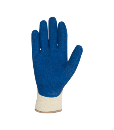 Guante sin costuras de poliéster/algodón recubierto de látex rugoso Amarillo/Azul