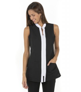 Casaca microfibra negra s/mangas cuello mao