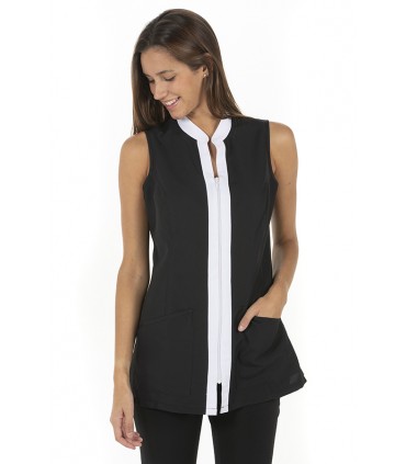 Casaca microfibra negra s/mangas cuello mao